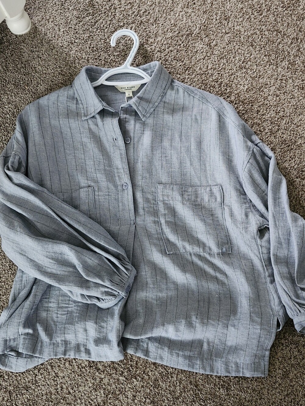 Max Studio Womens Gray Striped Casual Button-Down Shirt Sz S/M